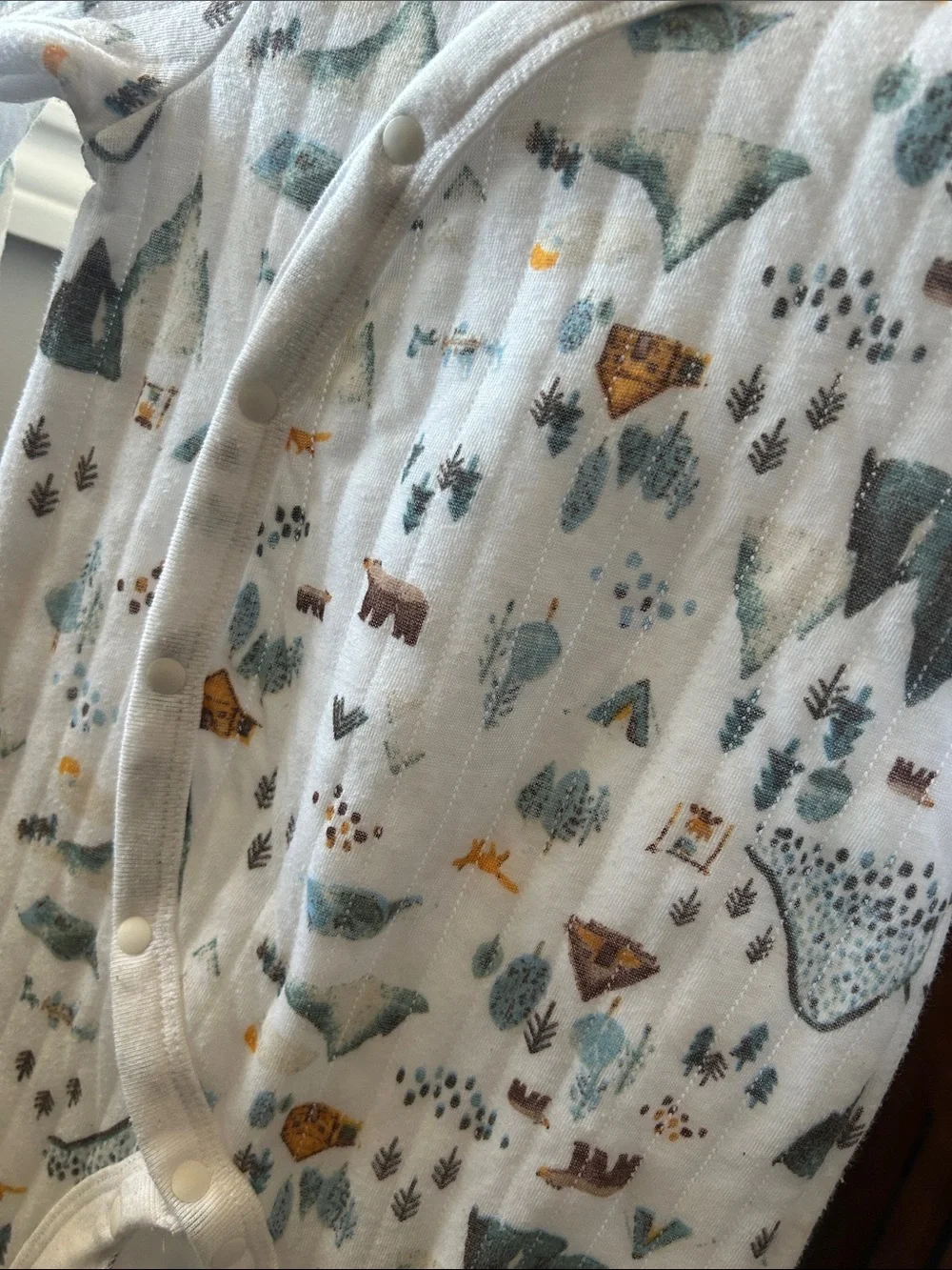 BearPaw White Woodland Print Cotton Baby One-Piece with Hat